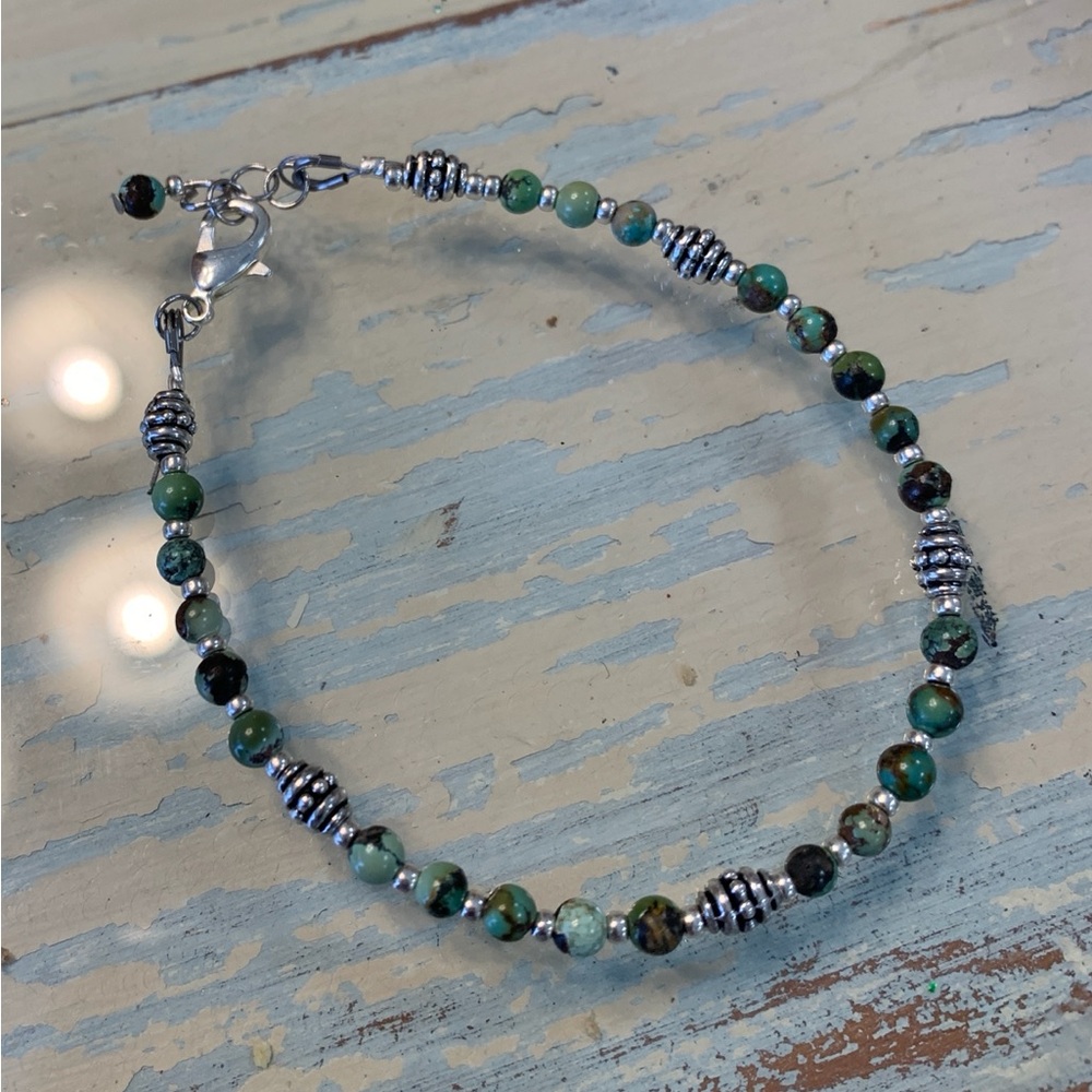 Handmade Turquoise and Sterling Silver Bead Bracelet